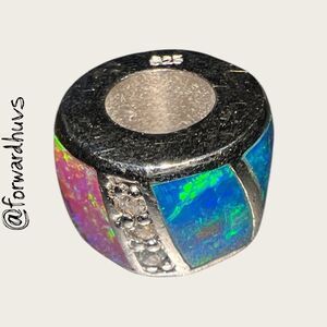 Sterling Silver Bead – Synthetic Opal Inlay – Cubic Zirconium Accent